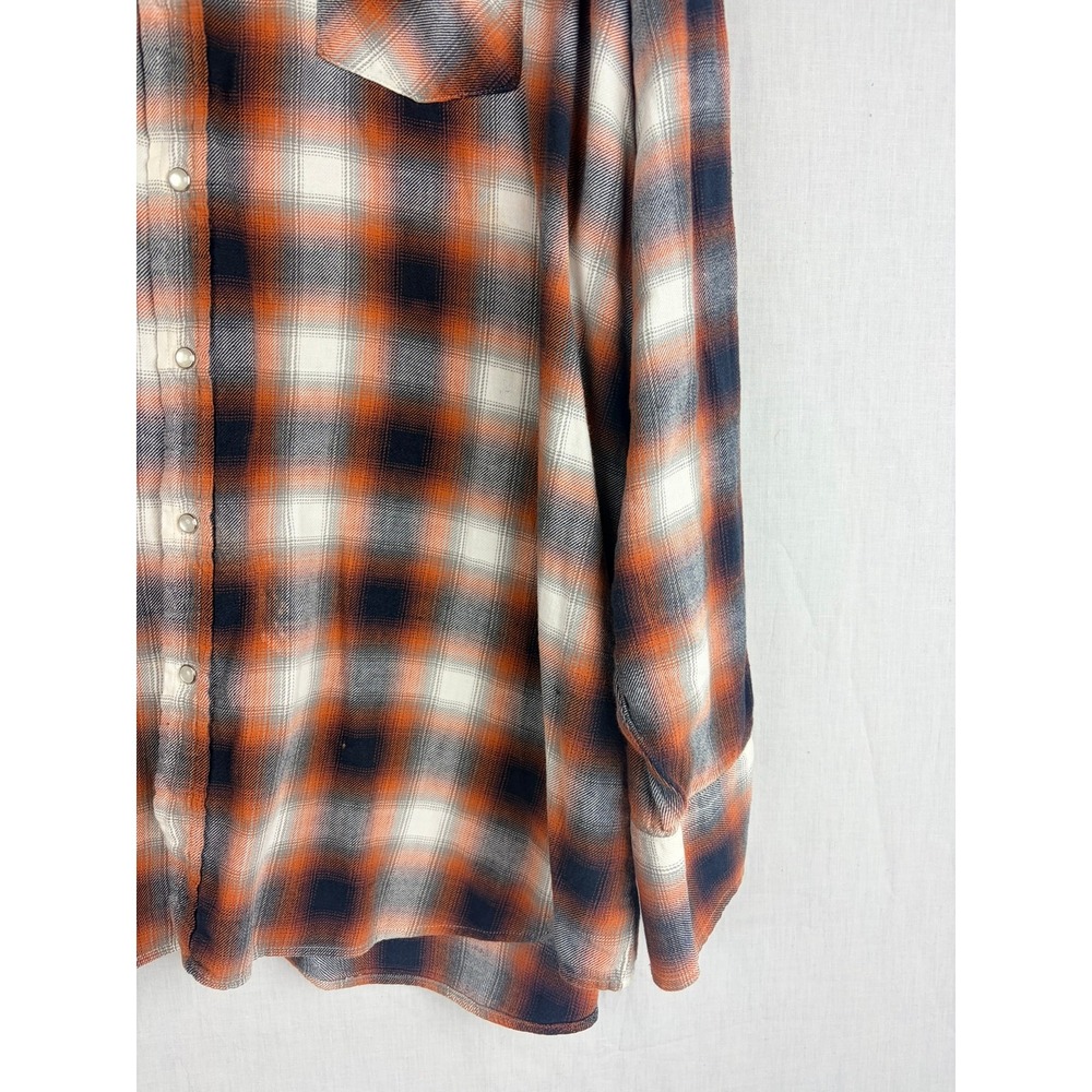 Plains Western Wear Mens 3X Pearl Snap Shirt Orange Navy Plaid Long Sleeve Yoke - Picture 5 of 13